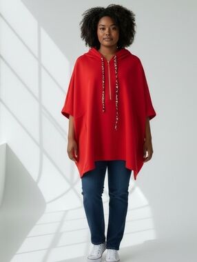 Coco + Carmen Red Hooded Poncho Sweatshirt